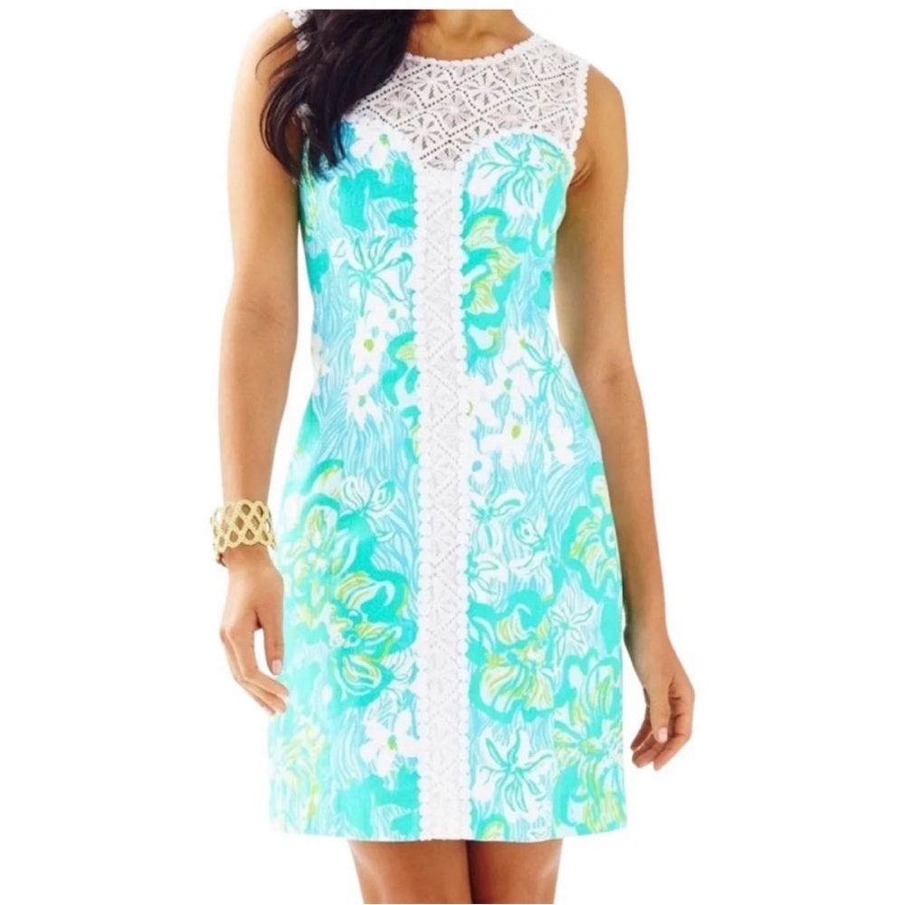 Lilly Pulitzer Sofia Shift Dress Lagoon Green Wave Rider Size 4 Turquoise